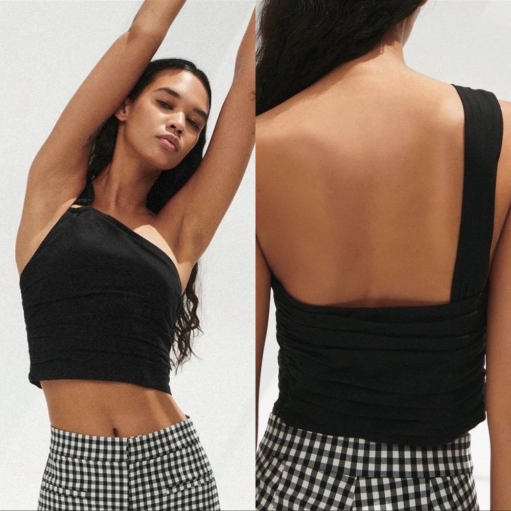 Zara Linen blend one shoulder crop top